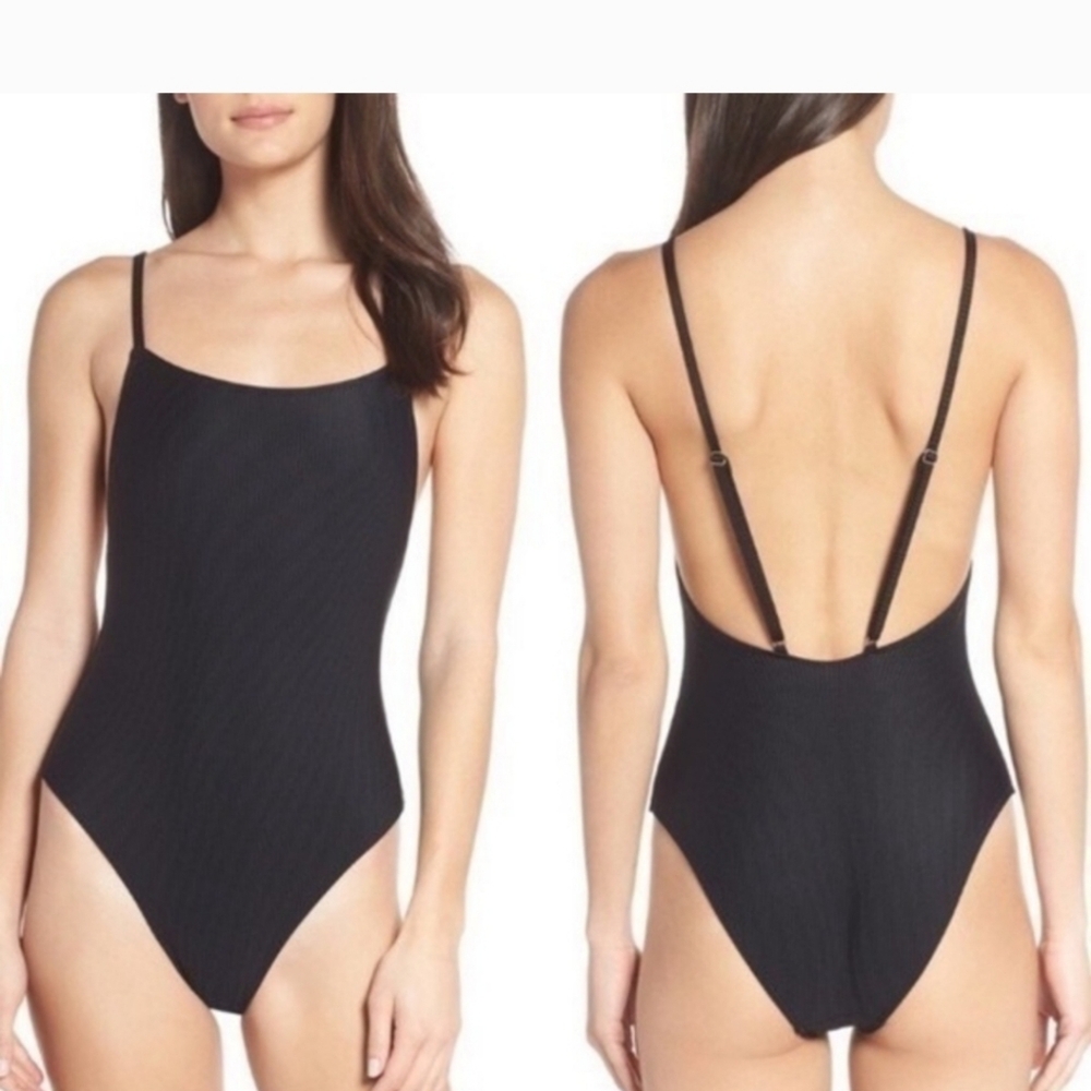 Something Navy ribbed one-piece black Swimsuit  Womens Size XXS